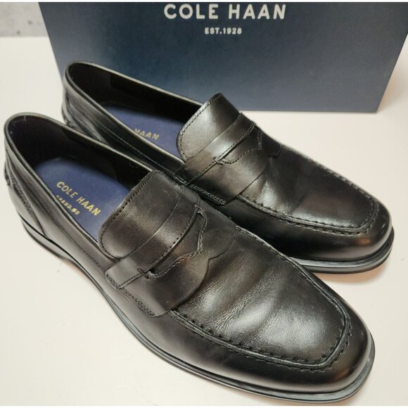 Cole Haan Mens Fleming Penny Loafer Size 8.5M Black Leather Slip-On Dress Shoes - Picture 1 of 15
